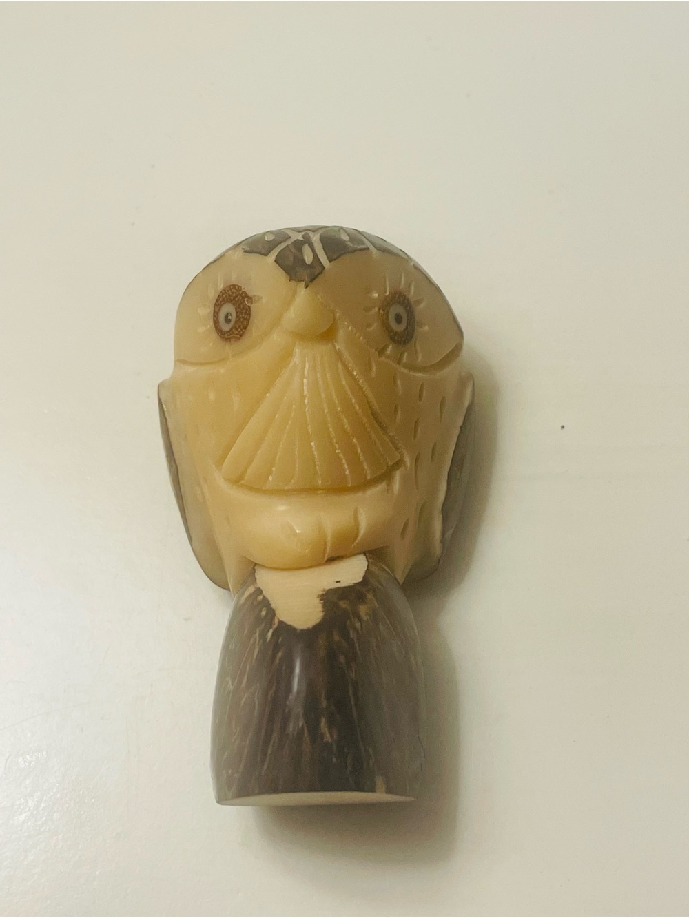 Tagua Nut Owl Figure  Hand Caved 2 1/2 inches Vintage